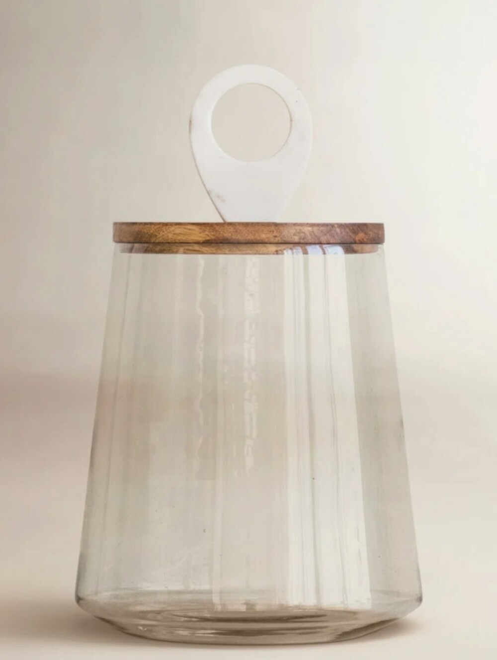 Bloomingville NWT 3 Liter Glass Jar With Mango Wood Lid & Marble Knob 15"H